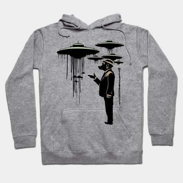 The Dogs in Black: Sci Fi UFO Surrealism Hoodie by SunGraphicsLab